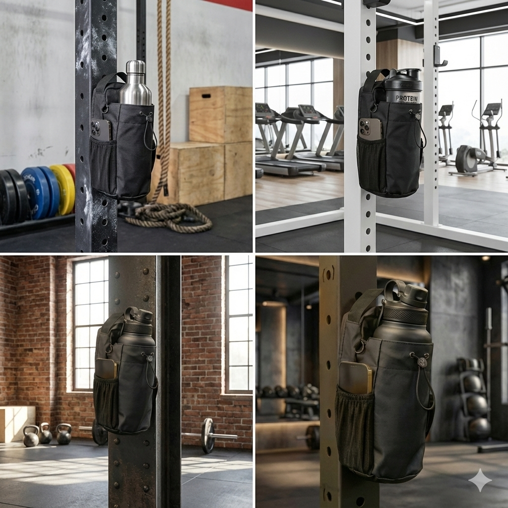 3x Strong Magnetic Fitness Bag - Unisex Gym Water Bottle Holder & Phone/Wallet Storage for Travel, Sports, Cycling, and Workouts.