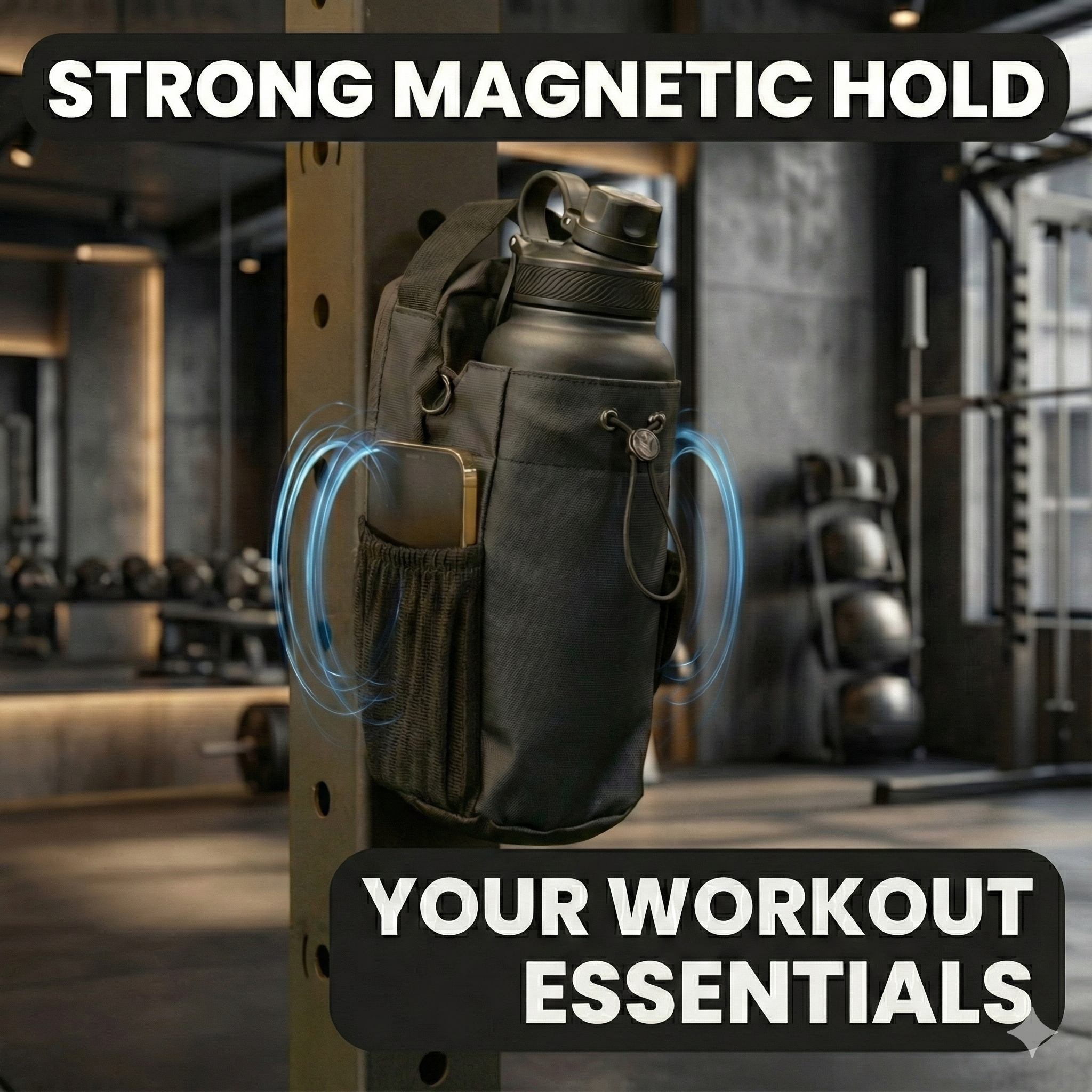 3x Strong Magnetic Fitness Bag - Unisex Gym Water Bottle Holder & Phone/Wallet Storage for Travel, Sports, Cycling, and Workouts.